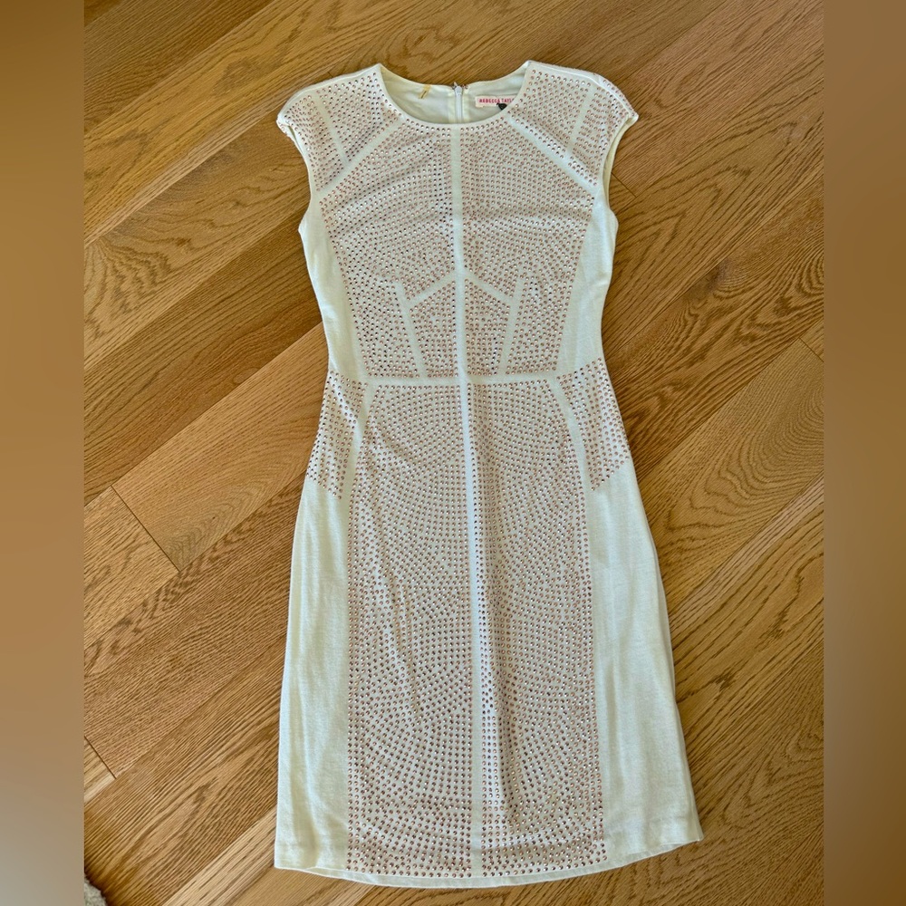 Rebecca Taylor White dress with rose gold studs